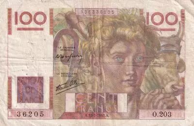 Frankreich 100 Francs - Jeune Paysan - 17-07-1947 - Serial H.203 - P.128