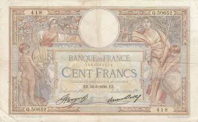 Frankreich 100 francs - Luc Olivier Merson - 06-08-1936 - Serial Q.50652