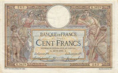 Frankreich 100 francs - Luc Olivier Merson - 10-09-1916 - Serial K.3629