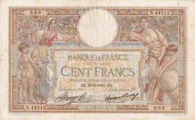 Frankreich 100 Francs - Luc Olivier Merson - 22-03-1934 - Serial N.44213