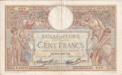 Frankreich 100 Francs - Luc Olivier Merson - 30-09-1937 - Serial X.55670 - P.69