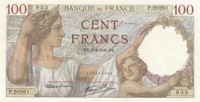 Frankreich 100 Francs - Sully - 03-04-1941 - Serial P.20261
