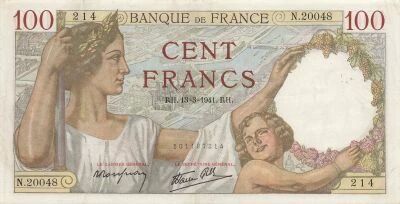 Frankreich 100 Francs - Sully - 13-03-1941 - Serial N.20048