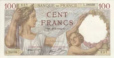 Frankreich 100 Francs - Sully - 29-01-1942 - Serial L.28038
