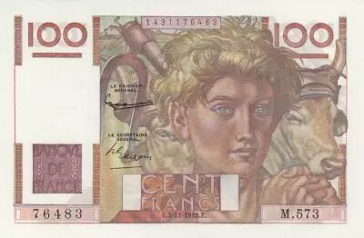 Frankreich 100 Francs - Young Farmer - 03-12-1953 - S�rie M.573