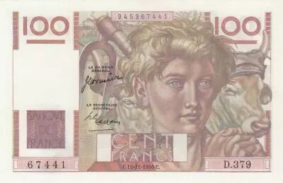 Frankreich 100 Francs - Young farmer - 16-11-1950 - Serial D.379