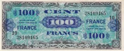 Frankreich 100 Francs Allied Military Currency - 1944 - Serial 10