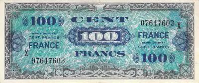 Frankreich 100 Francs Allied Military Currency - 1945 big X Serial - VF