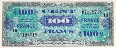 Frankreich 100 Francs Allied Military Currency - 1945 Serial 10 - XF