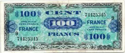 Frankreich 100 Francs Allied Military Currency - 1945 Serial 9