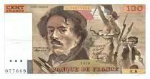 Frankreich 100 Francs Delacroix - 1978 Serial E.8 - Large watermark - VF