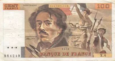 Frankreich 100 Francs Delacroix - 1978 Serial X.4 - Hatched - VF