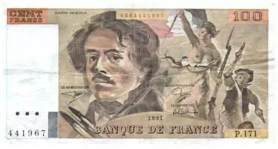 Frankreich 100 Francs Delacroix - 1991 Serial P.171 - Small watermark - F+