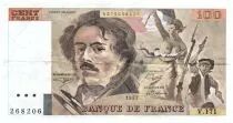 Frankreich 100 Francs Delacroix - 1991 Serial V.171 - Large watermark - VF