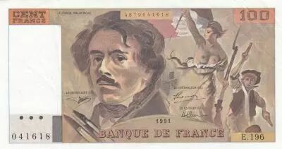 Frankreich 100 Francs Delacroix 1991 - Serial E.196