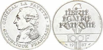 Frankreich 100 Francs General La Fayette - 1987 Silver