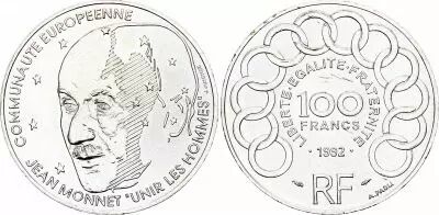 Frankreich 100 Francs Jean Monnet - 1992 Silver