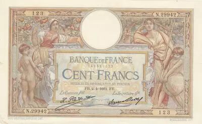 Frankreich 100 Francs LOM - large cartridges - 02-04-1931 - Serial N.29942