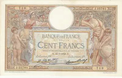 Frankreich 100 Francs LOM - large cartridges - 04-01-1929 - Serial C.23774