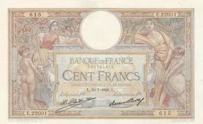 Frankreich 100 Francs LOM - large cartridges - 10-07-1928 - Serial E.22031
