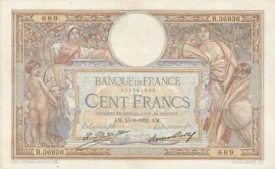 Frankreich 100 Francs LOM - large cartridges - 15-09-1932 - Serial R.36936