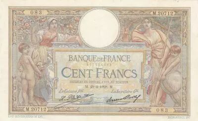 Frankreich 100 Francs LOM - large cartridges - 29-02-1928 - Serial M.20712