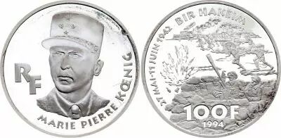 Frankreich 100 Francs Silver Marie Pierre Koenig - 1994 - Proof - without boxe and certificate