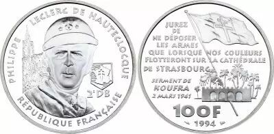 Frankreich 100 Francs Silver Philippe Leclerc de Hauteclocque - 1994 - Proof