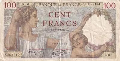 Frankreich 100 Francs Sully - 05-03-1942 - Serial X.29184