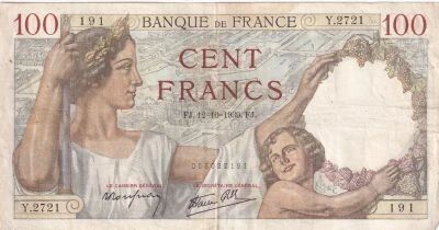 Frankreich 100 Francs Sully - 12-10-1939 - Serial Y.2721