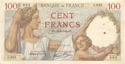 Frankreich 100 Francs Sully - 14-09-1939 Serial C.935 - VF