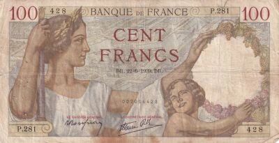Frankreich 100 Francs Sully - 22-06-1939 - Serial P.281