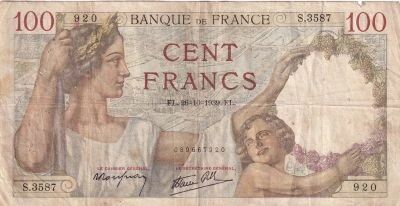 Frankreich 100 Francs Sully - 26-10-1939 - Serial S.3587