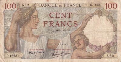 Frankreich 100 Francs Sully - September 28, 1939 - Series O.1665