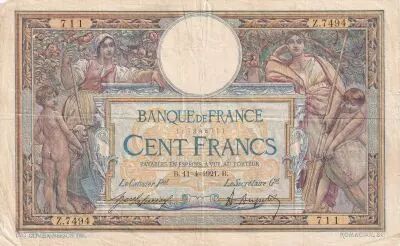 Frankreich 100 Francs Women and childs - 08-04-1921 -  Serial M.7486