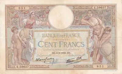 Frankreich 100 Francs Women and childs - 09-06-1938 - Serial T.59657