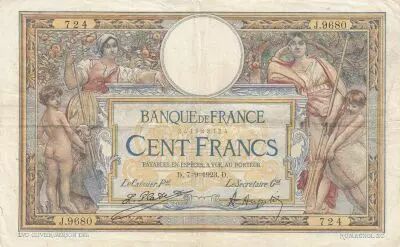 Frankreich 100 Francs Women and childs - 13-06-1923  Serial U.9392 - F to VF
