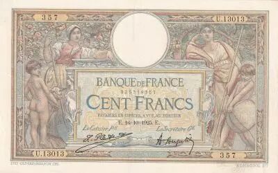 Frankreich 100 Francs Women and childs - 16-10-1925 - Serial U.13013