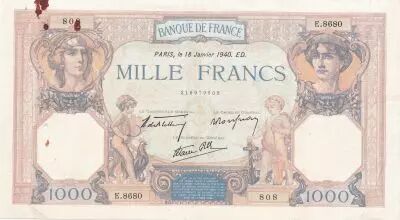 Frankreich 1000 Francs - Ceres & Mercure - 20-10-1938 - Serial O.4285 - P.90