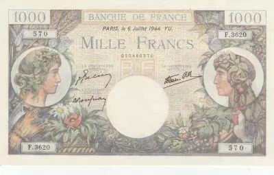 Frankreich 1000 Francs - Commerce and Industry - 06-07-1944 Serial F.3620