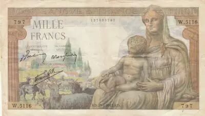 Frankreich 1000 Francs - Demeter - 29-04-1943 - Serial W.5116