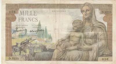 Frankreich 1000 Francs - Goddess Demeter - 28 January 1943 - Series D.3225
