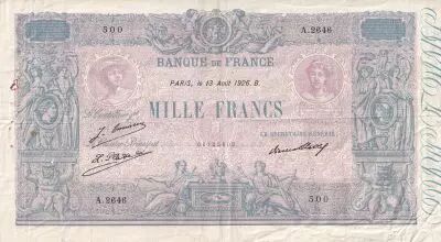 Frankreich 1000 Francs - Pink and blue - 13-08-1926 - Serial A.2646 - VF - P.67