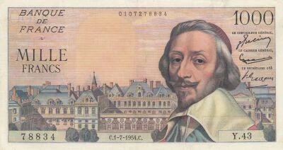 Frankreich 1000 Francs - Richelieu - 01-07-1954 - Series Y.43