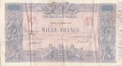 Frankreich 1000 Francs - Rose and Blue - 16-08-1917 - Serial H.1113