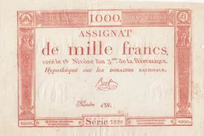 Frankreich 1000 Francs 18 Nivose An III - 7.1.1795 - Sign. Bert - VF+