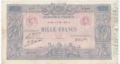 Frankreich 1000 Francs Blue on lilac - 08-05-1926 - Serial K.2340 -  VF