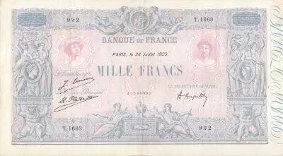 Frankreich 1000 Francs Blue on lilac - 28-07-1923 - Serial T.1663 -  VF+