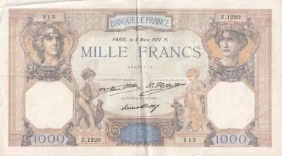 Frankreich 1000 Francs Ceres and Mercury - 02-04-1931 - Serial D.1296