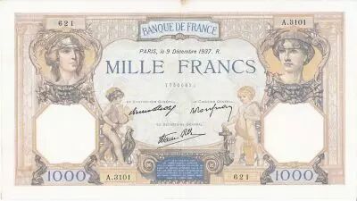 Frankreich 1000 Francs Ceres and Mercury - 09/12/1937 Serial A3101 - 621